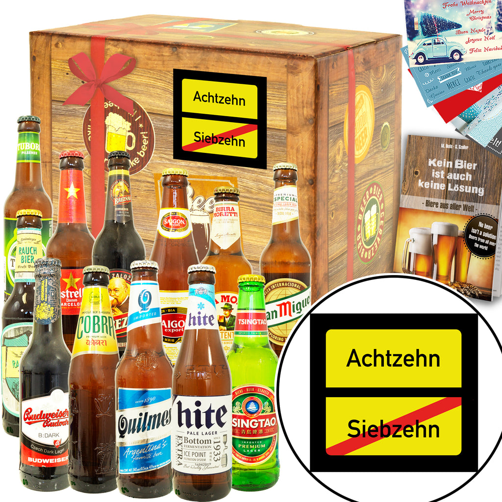 Ortsschild 18 | 12 Biersorten Biere aus aller Welt | Geschenk Box