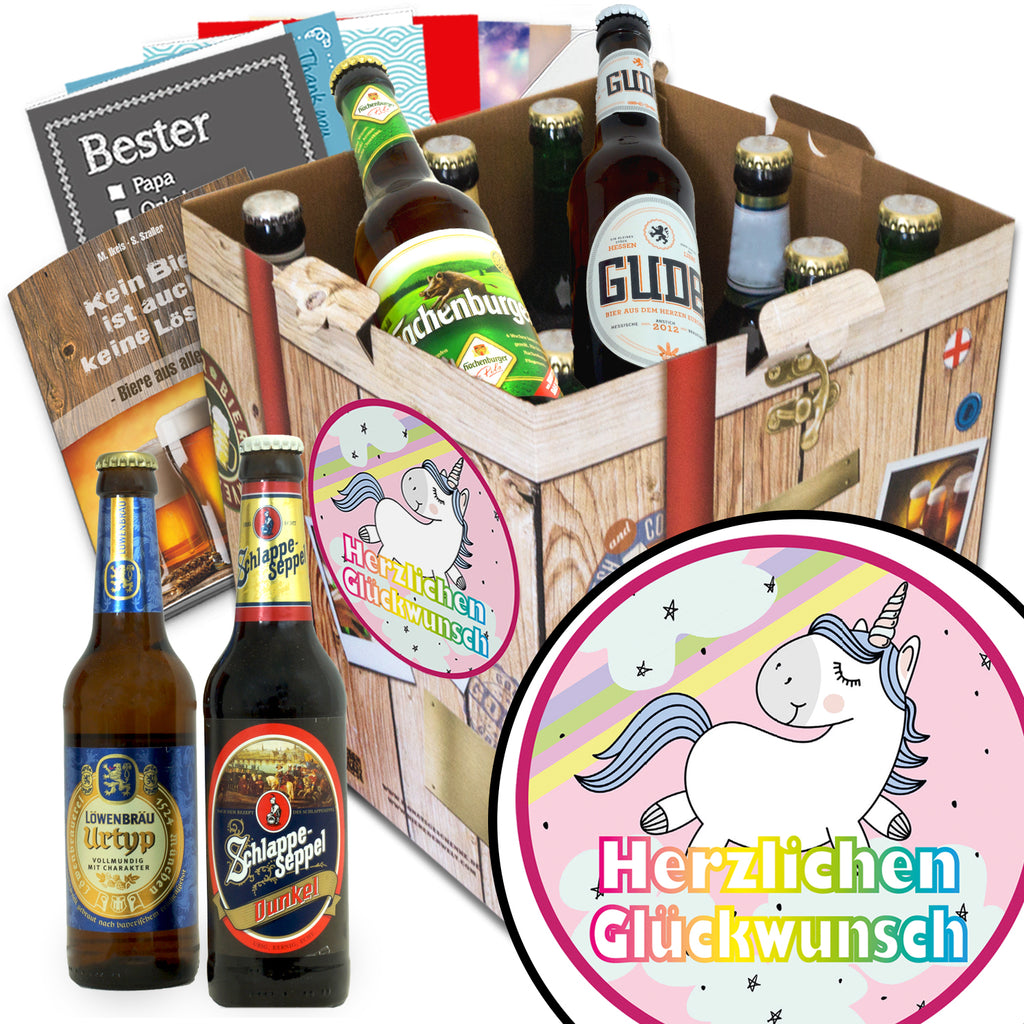 Herzlichen Glückwunsch Einhorn | 9 Flaschen Deutsche Biere | Geschenkkorb