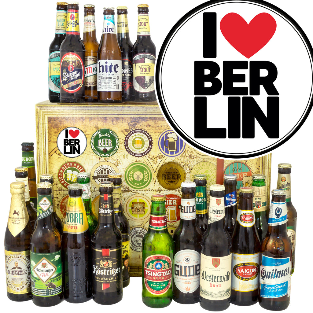 I love Berlin | 24x Bier Bier aus Welt und Deutschland | Geschenkkorb