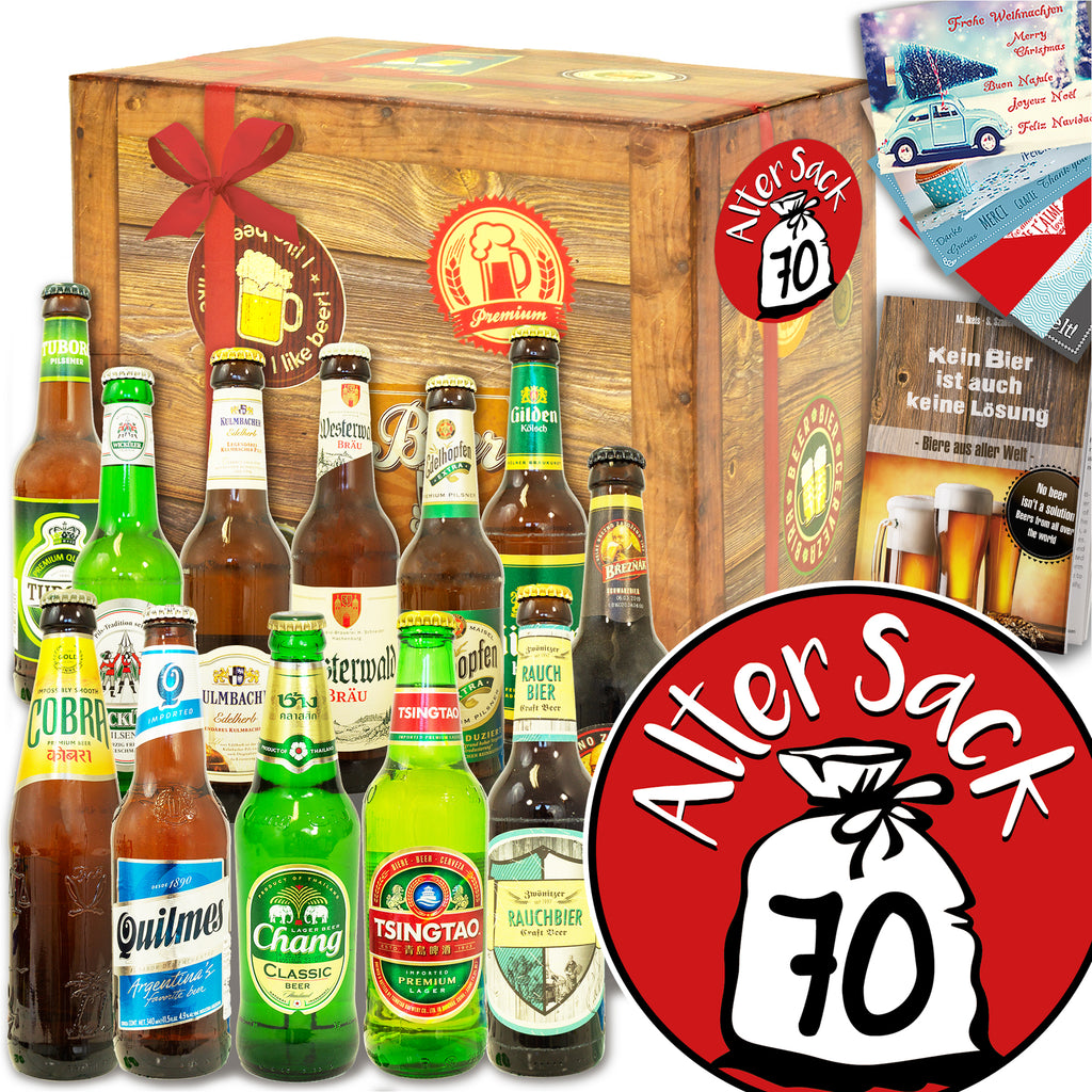 Alter Sack 70 | 12 Biersorten Bier aus der Welt und Deutschland | Geschenk Set