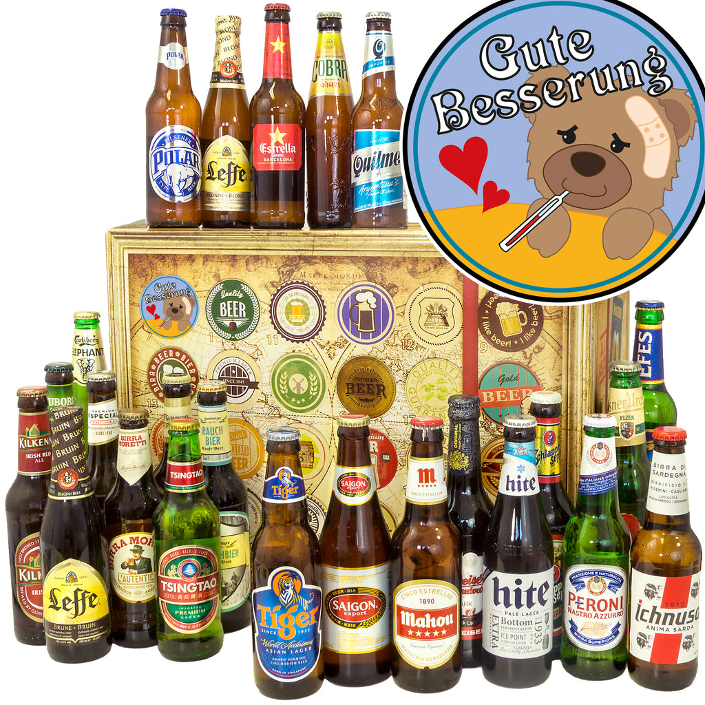 Gute Besserung | 24x Biere der Welt Exoten | Geschenk Box