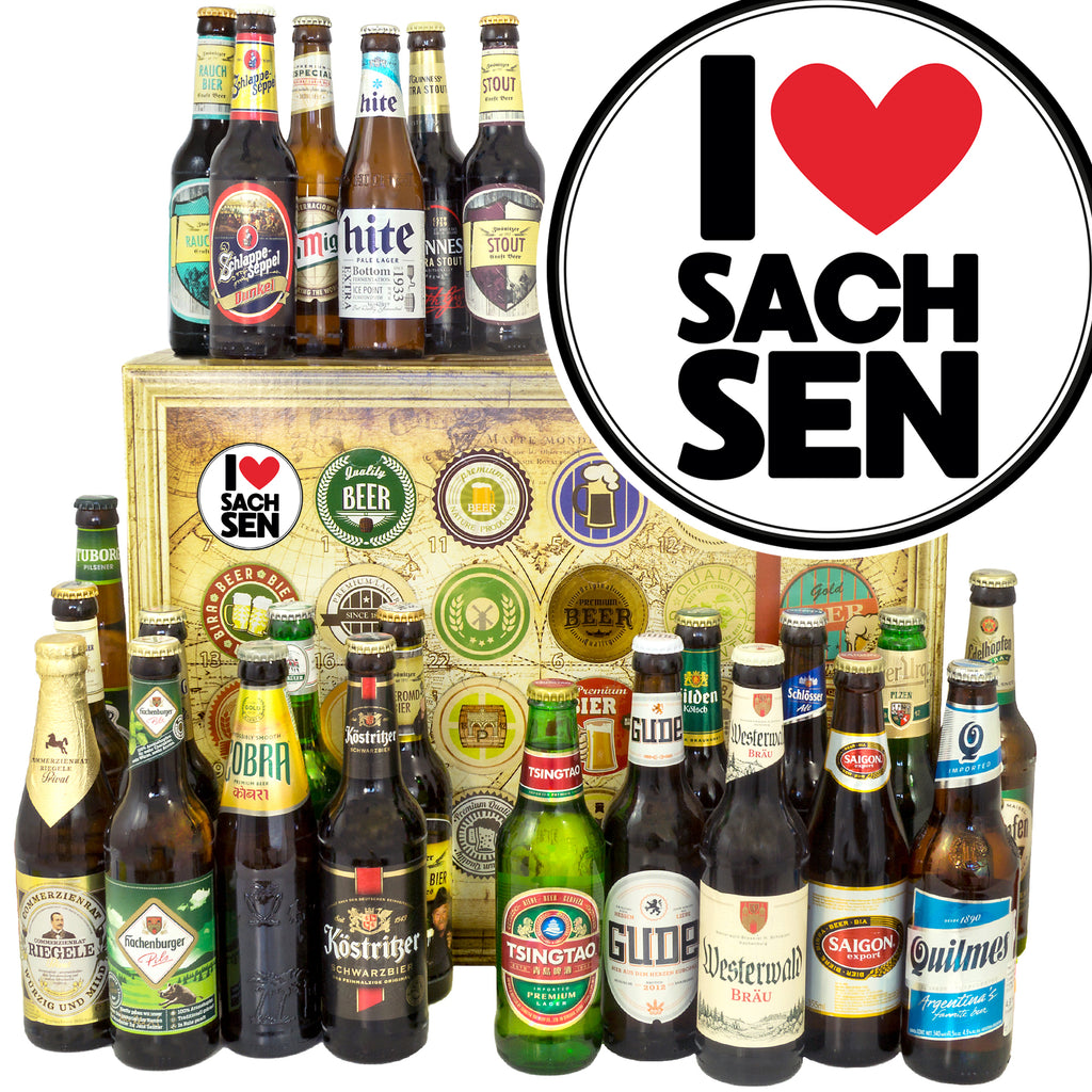 I Love Sachsen | 24x Bier Biere Welt und Deutschland | Geschenkpaket