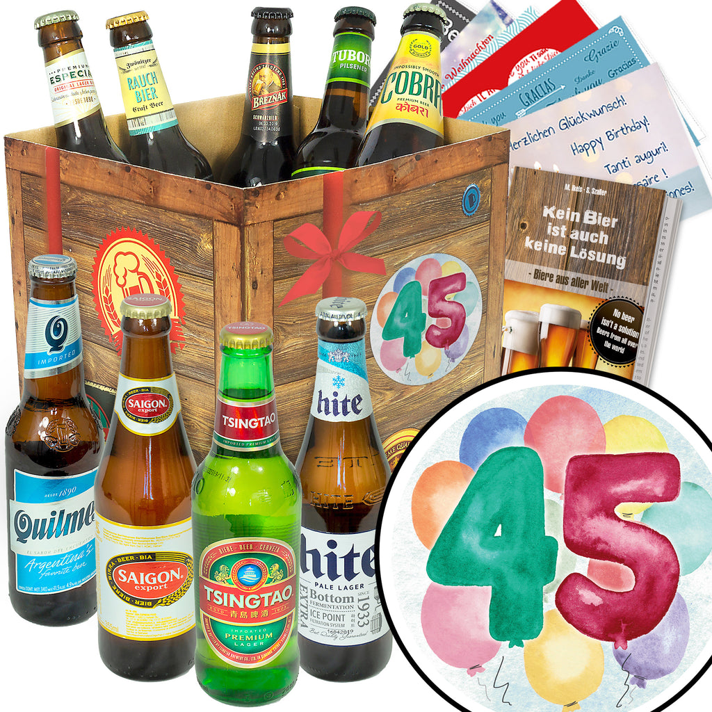 Geburtstag 45 | 9 Flaschen Bier International | Geschenkkorb