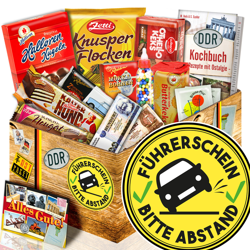 Führerschein bestanden - Bitte Abstand - Süßigkeiten Set DDR L - monatsgeschenke.de