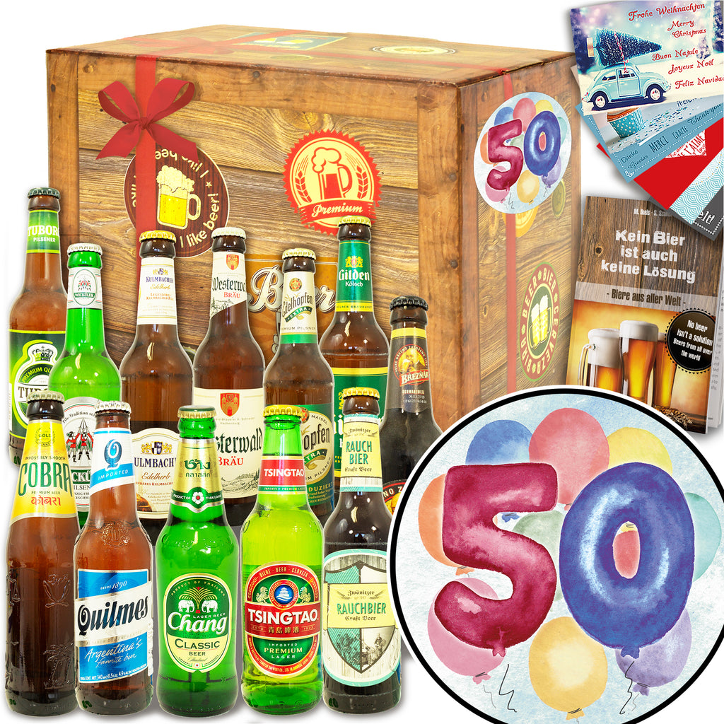 50. Geburtstag | 12x Bier aus der Welt und Deutschland | Geschenk Set