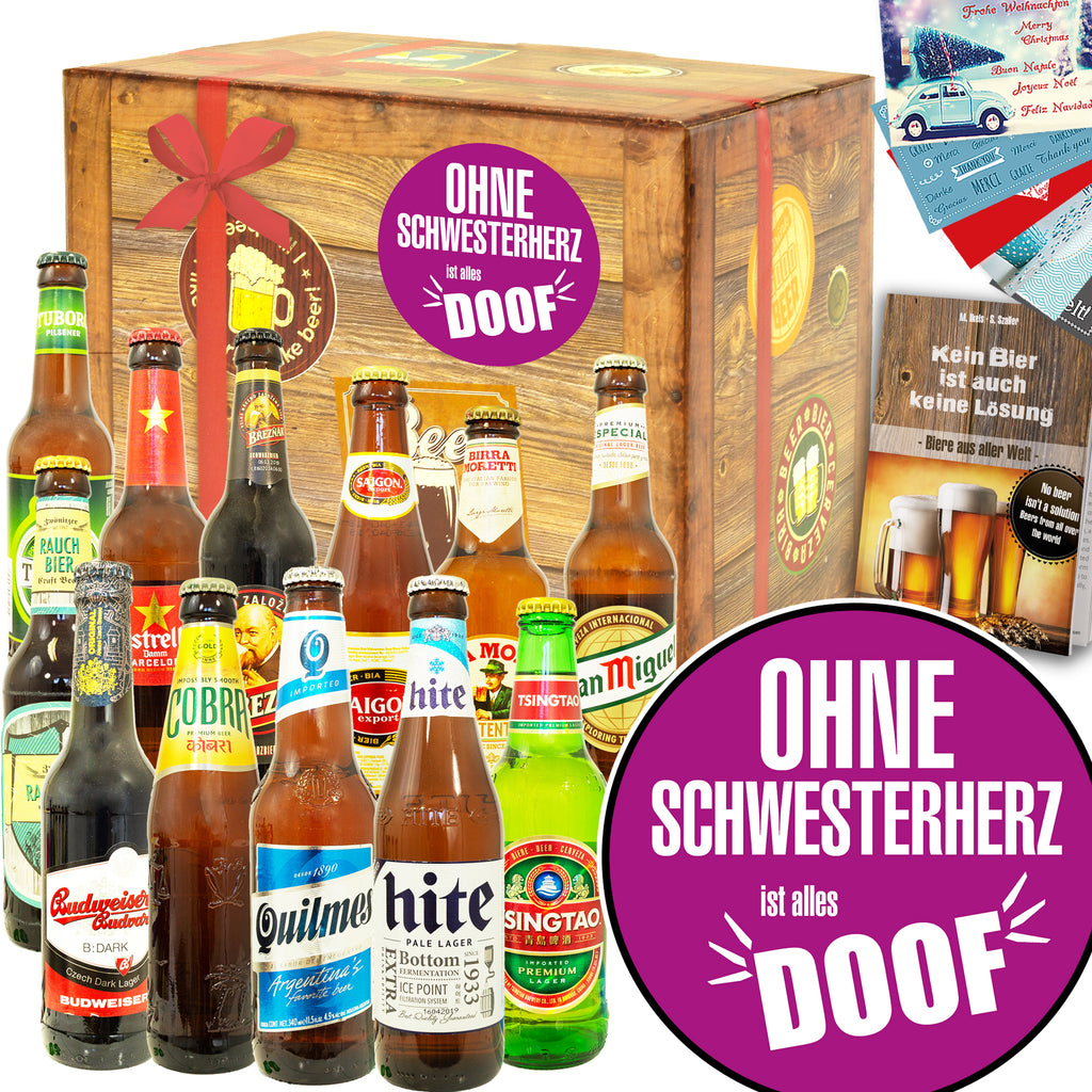 Ohne Schwesterherz ist alles doof | 12 Flaschen Biere der Welt | Paket