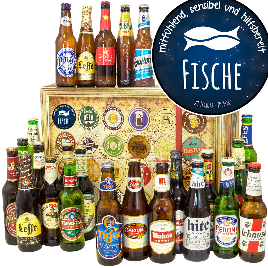 Sternzeichen Fische | 24 Länder Biere der Welt Exoten | Geschenk Set