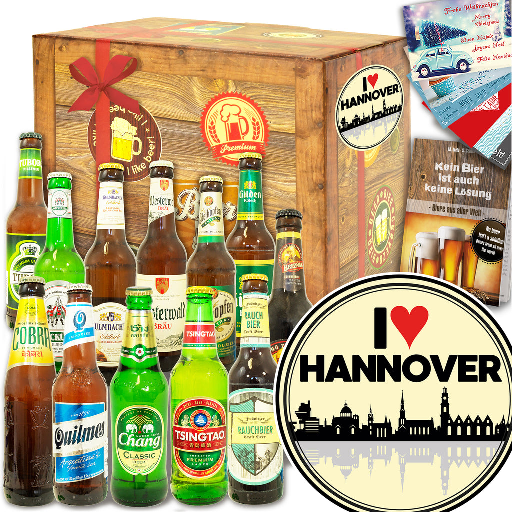 I love Hannover | 12 Biersorten Bier aus der Welt und Deutschland | Biergeschenk