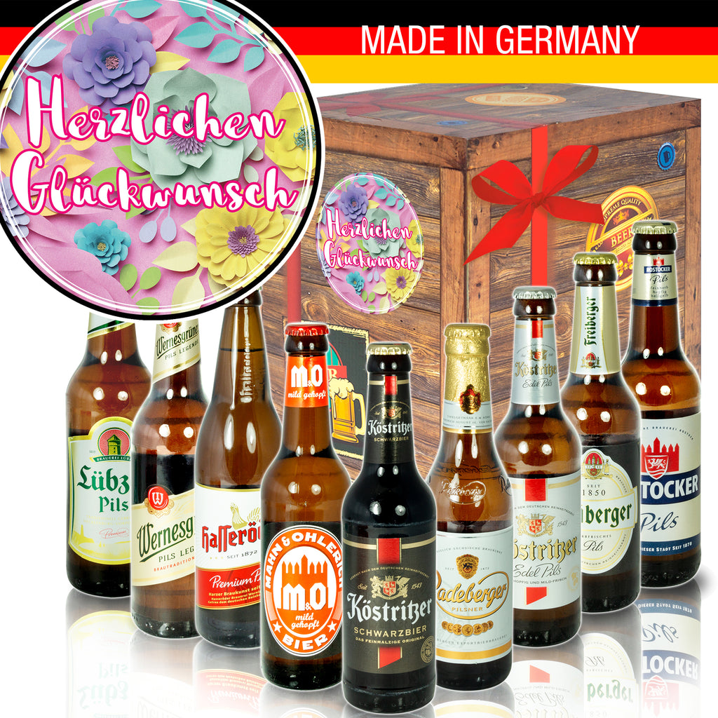 Herzlichen Glückwunsch Blumen | 9x Biere Ostdeutsch | Geschenkset