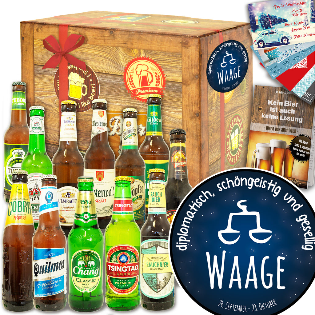 Sternzeichen Waage | 12x Bier aus der Welt und Deutschland | Biergeschenk