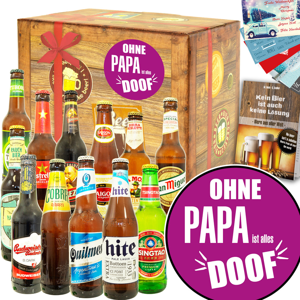 Ohne Papa ist alles doof | 12 Flaschen Bier aus aller Welt | Geschenkkorb
