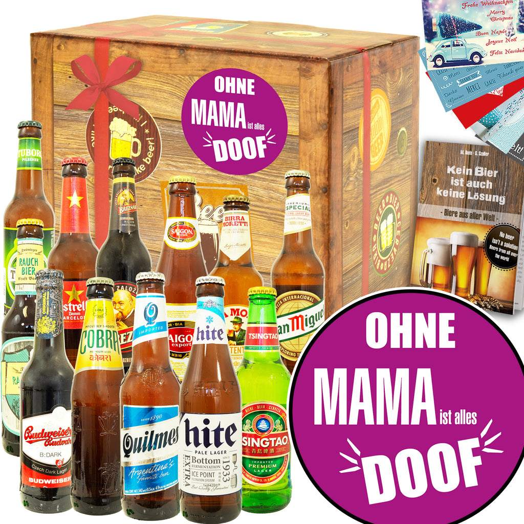 Ohne Mama ist alles doof | 12 Biersorten Bierweltreise | Geschenkbox