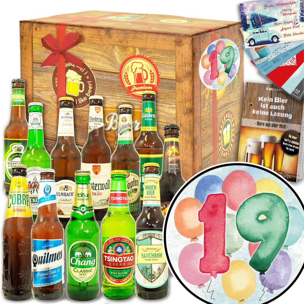 Geburtstag 19 | 12 Biersorten Bier aus der Welt und Deutschland | Geschenk Set