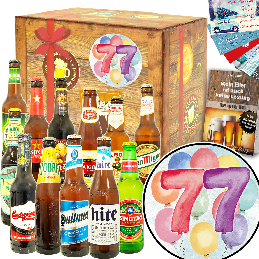 Geburtstag 77 | 12 Flaschen Biere der Welt Exoten | Geschenk Set