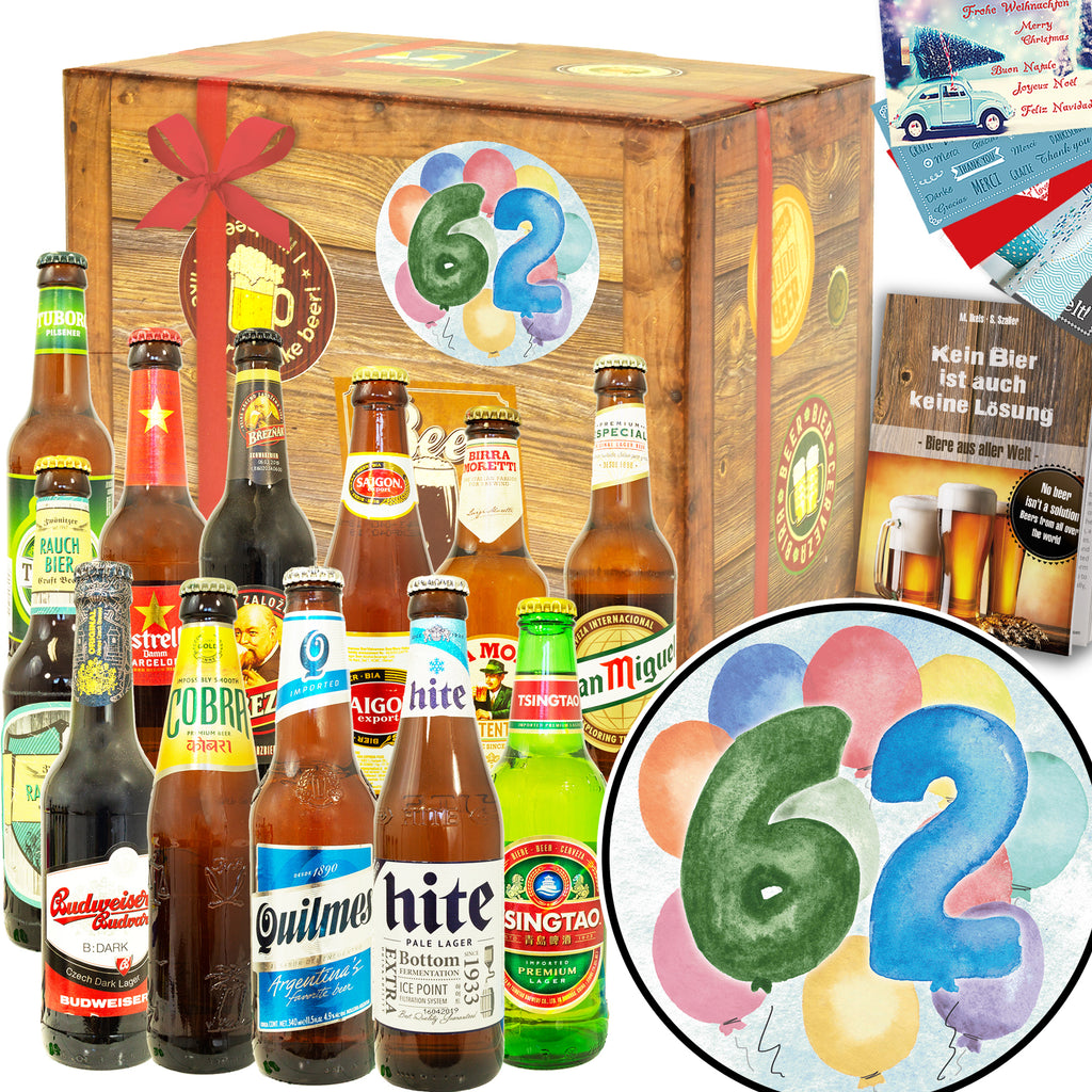 Geburtstag 62 | 12 Flaschen Biere aus aller Welt | Bier Geschenk