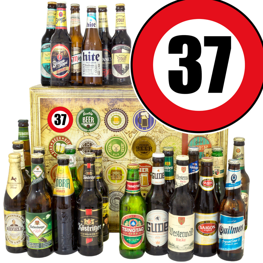 Zahl 37 | 24 Flaschen Bier aus Welt und Deutschland | Geschenkbox