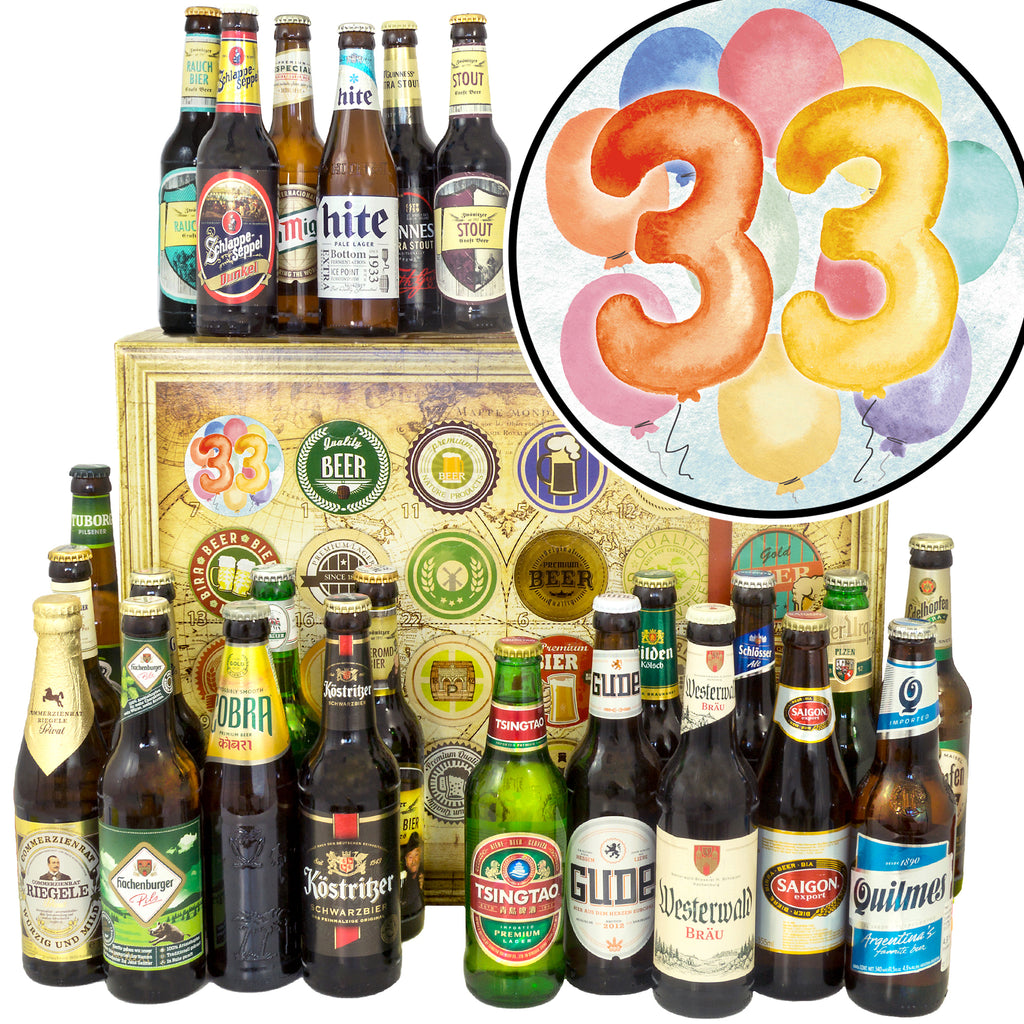 Geburtstag 33 | 24 Biersorten Bier Deutschland und Welt | Paket