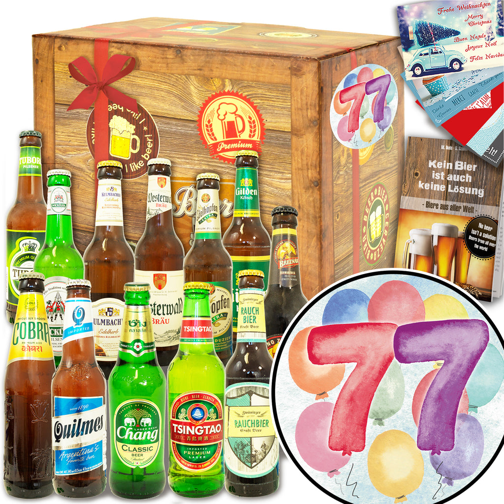 Geburtstag 77 | 12 Flaschen Biere Welt und Deutschland | Geschenk Set