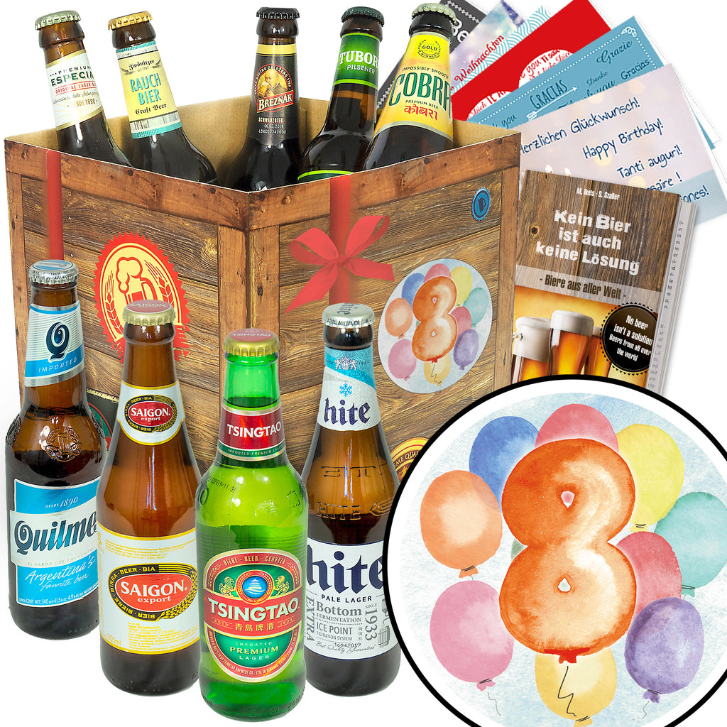 Hochzeitstag 8 | 9 Flaschen Bier International | Geschenkbox