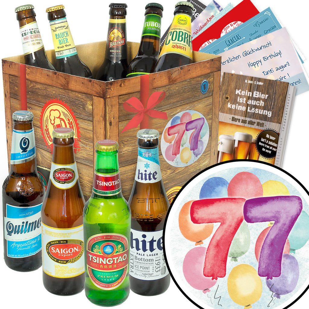 Geburtstag 77 | 9 Flaschen Biere der Welt Exoten | Geschenk Set