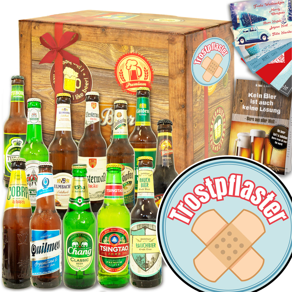 Trostpflaster | 12 Flaschen Bier aus der Welt und Deutschland | Bierpaket