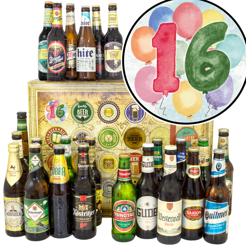 Jahrestag 16 | 24x Bier Bier aus Welt und Deutschland | Geschenkbox