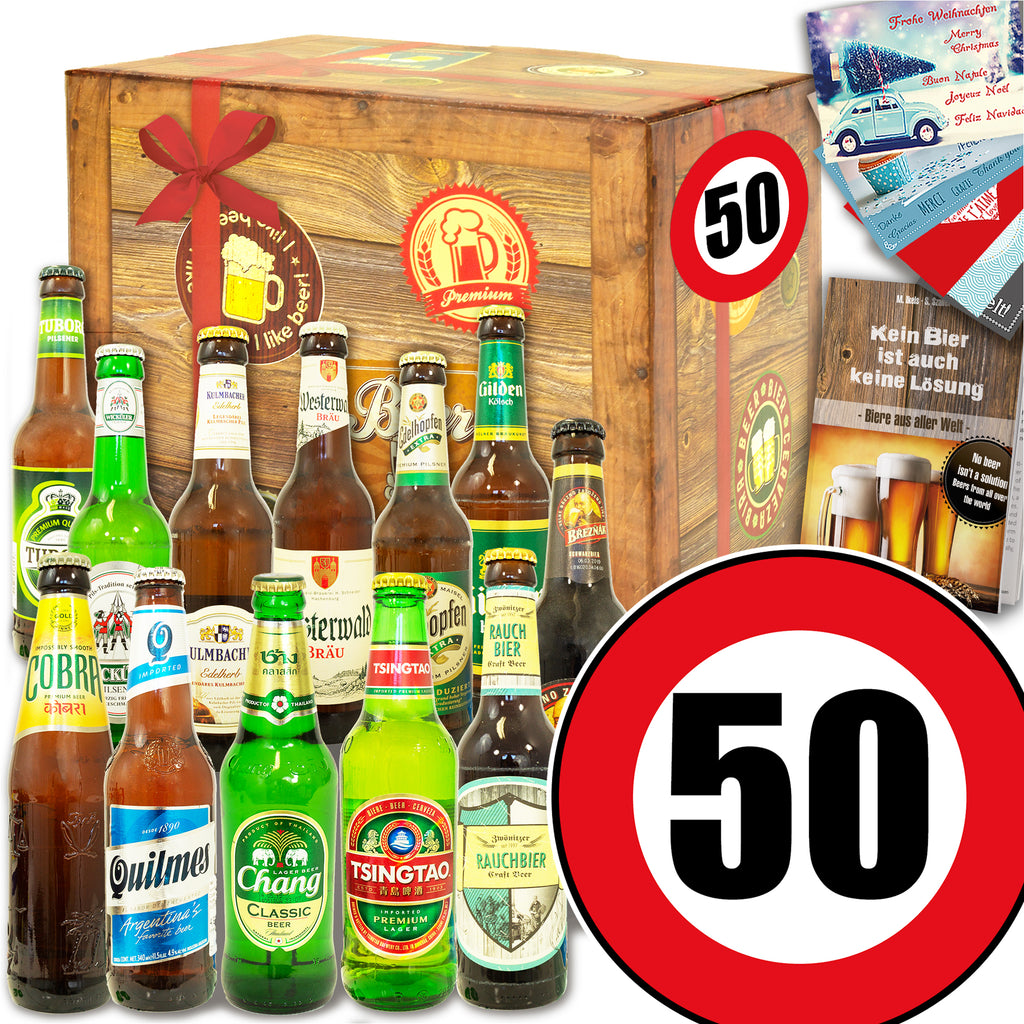 Zahl 50 | 12 Flaschen Biere Welt und Deutschland | Präsent