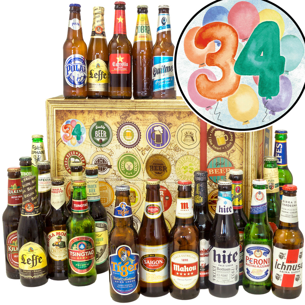 Geburtstag 34 | 24 Länder Biere aus aller Welt | Geschenkpaket