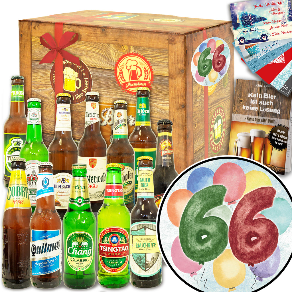 Geburtstag 66 | 12x Bier Deutschland und Welt | Geschenkbox